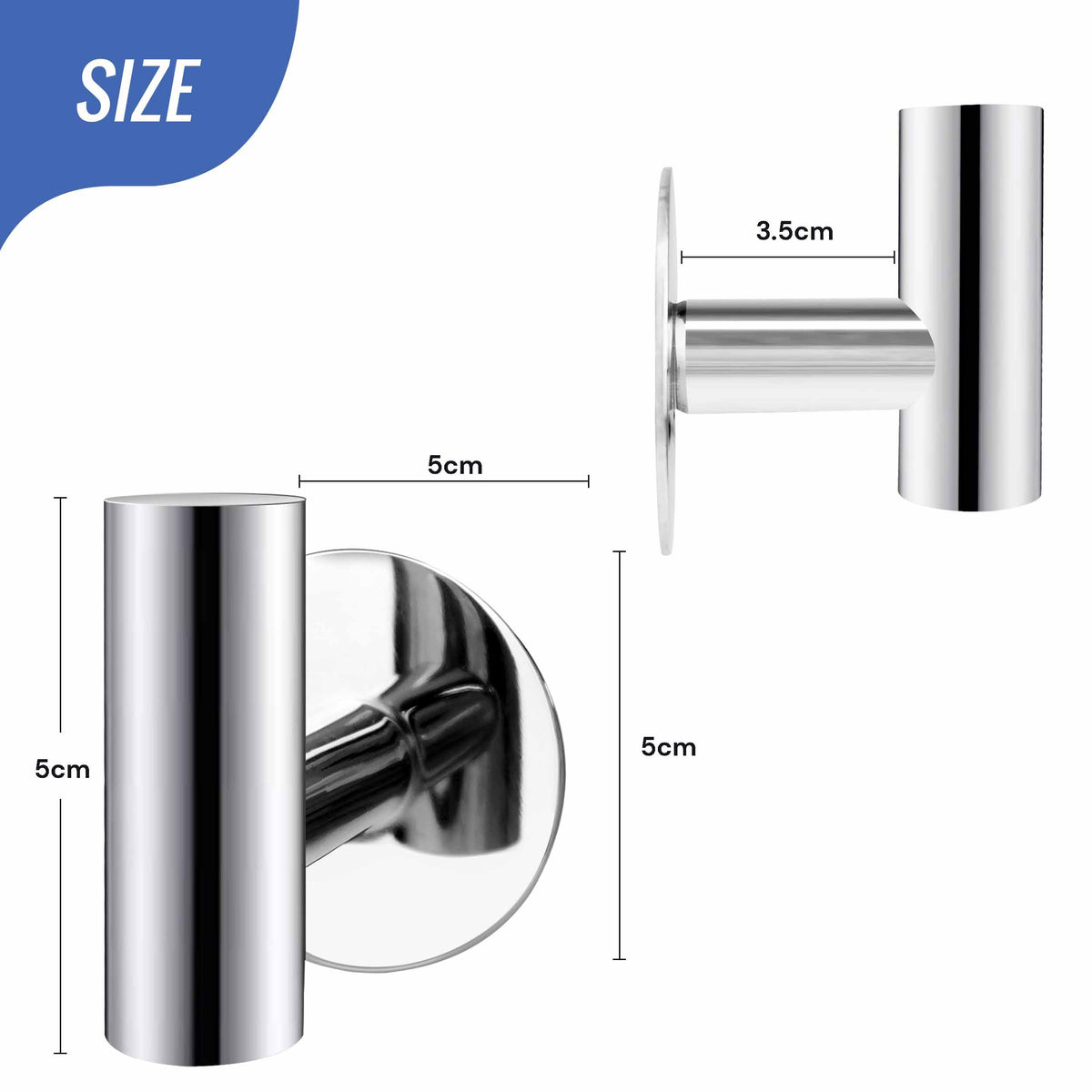 Wall Mount Self-Adhesive Bathroom Towel Hooks | 2 Pcs | Polished Chrome | Cloth Hanger & Door Hook