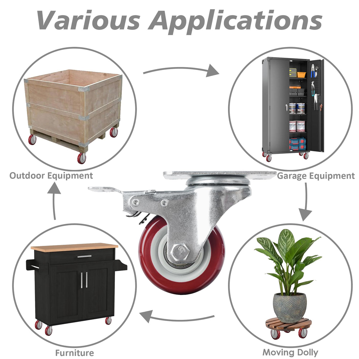 Heavy Duty Lockable Caster Wheels | 3" Swivel with Brake | Furniture & Workbench Cart Castors