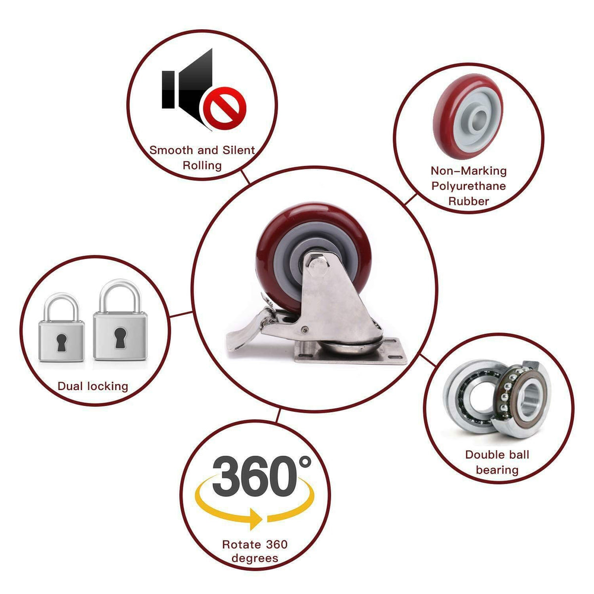 Heavy Duty Lockable Caster Wheels | 4" Swivel | Brake Castor for Furniture & Workbench Cart