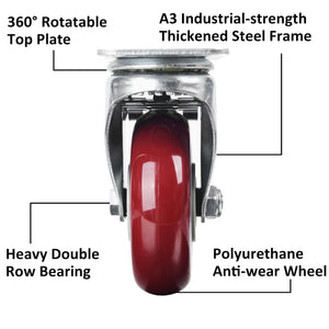 Heavy Duty Lockable Caster Wheels | 4" Swivel | Brake Castor for Furniture & Workbench Cart