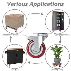 Heavy Duty Lockable Caster Wheels | 4" Swivel | Brake Castor for Furniture & Workbench Cart