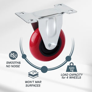 Heavy Duty Fixed Caster Wheels | 4" | Industrial Furniture & Workbench Cart Castor