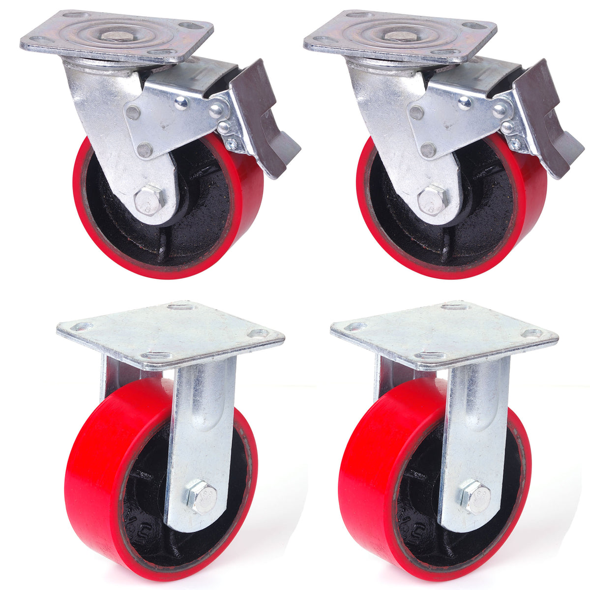 Heavy Duty Lockable Caster Wheels | 4-Pack | 5" Industrial | 2000KG Swivel & Fixed Castors