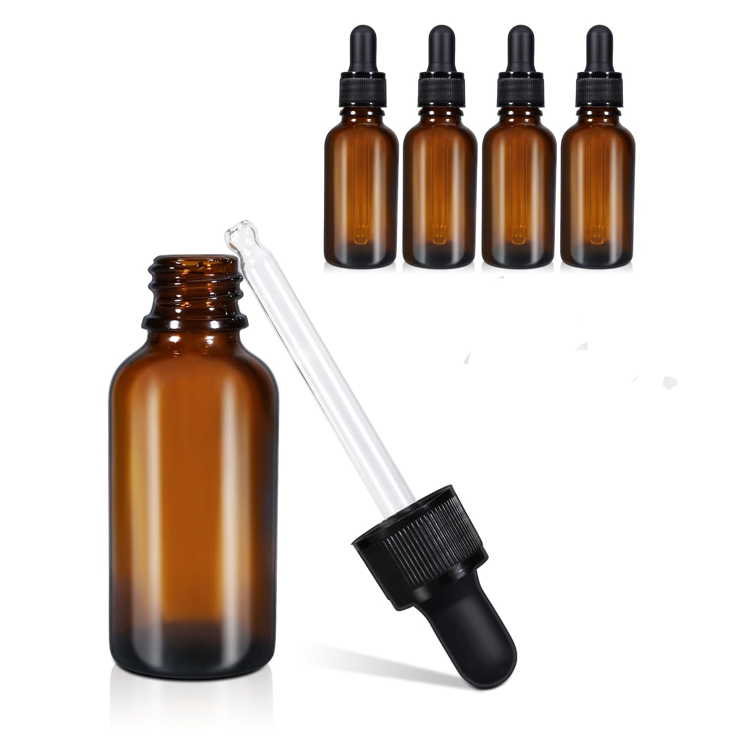 Amber Glass Dropper Bottles | 10ml (5 Pack) | Leakproof Essential Oil Tincture Bottles