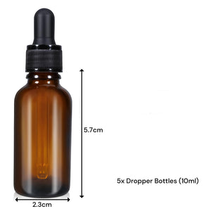 Amber Glass Dropper Bottles | 10ml (5 Pack) | Leakproof Essential Oil Tincture Bottles