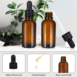 Amber Glass Dropper Bottles | 50ml (5 Pack) | Leakproof Essential Oil Tincture Bottles