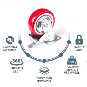 Industrial Lockable Caster Wheels | 6" Swivel with Brake | Furniture & Workbench Cart Castors