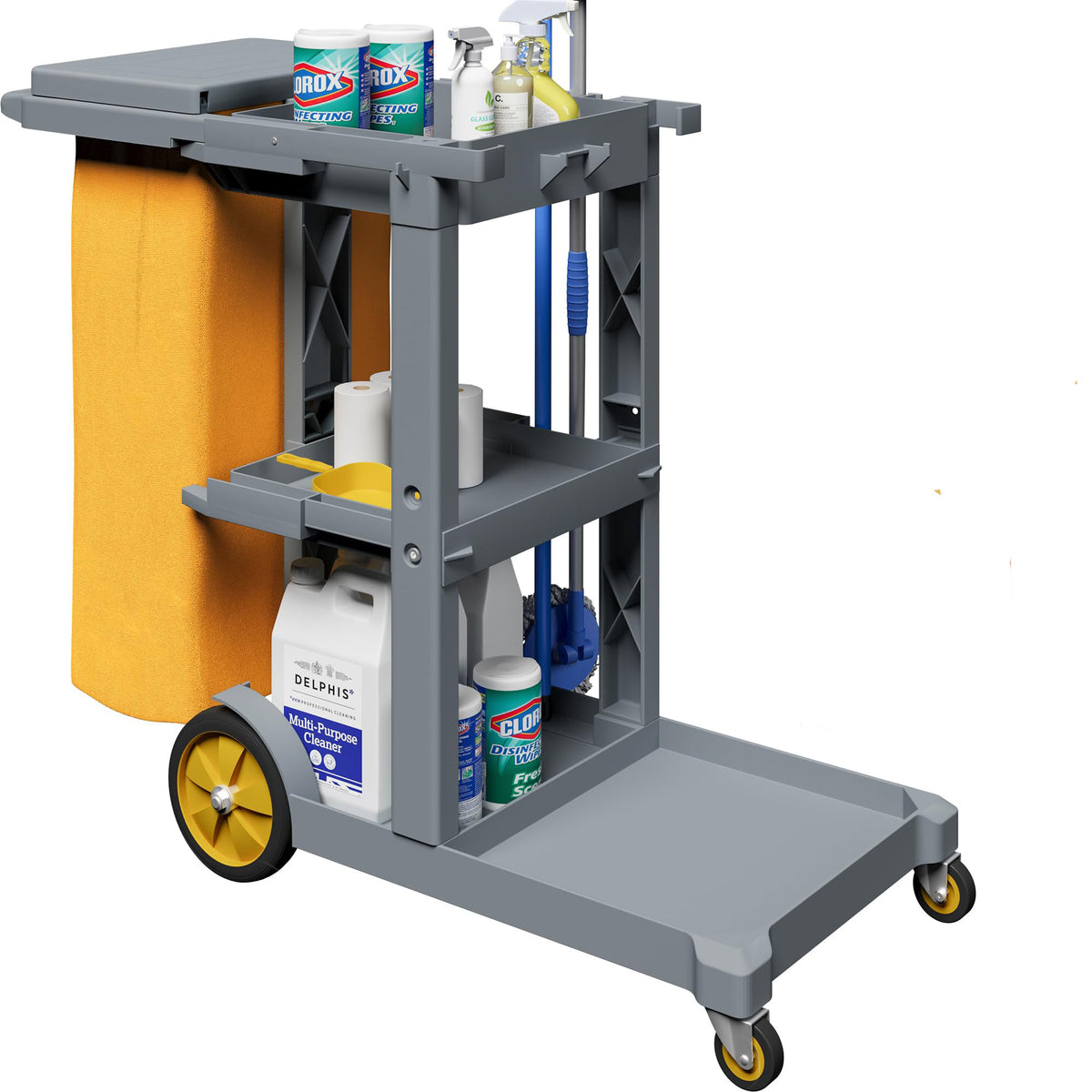 Commercial Hotel Restaurant Cleaning Cart | 3-Shelf | Commercial Janitorial Cart | Housekeeping Cart