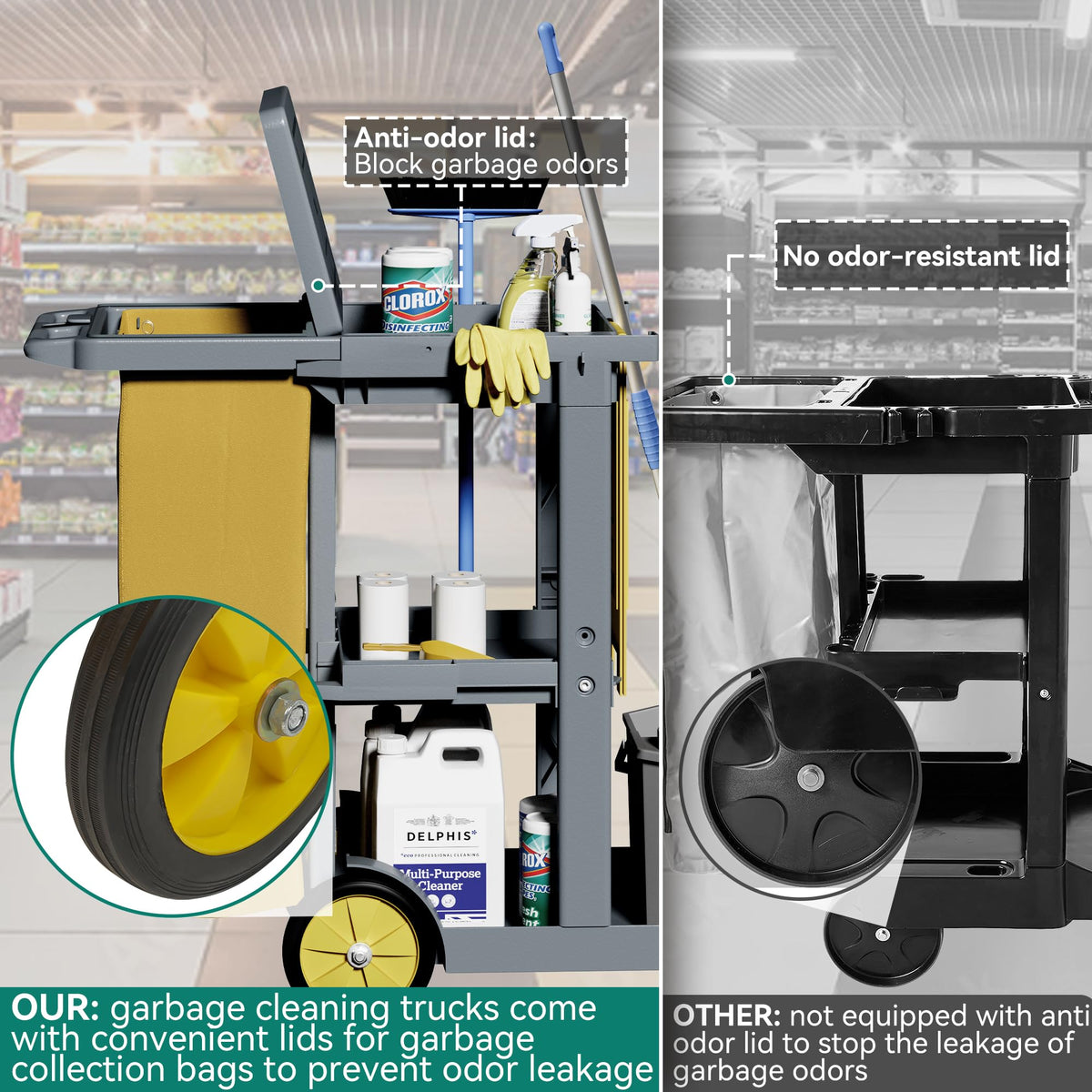 Commercial Hotel Restaurant Cleaning Cart | 3-Shelf | Commercial Janitorial Cart | Housekeeping Cart