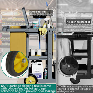 Commercial Hotel Restaurant Cleaning Cart | 3-Shelf | Commercial Janitorial Cart | Housekeeping Cart