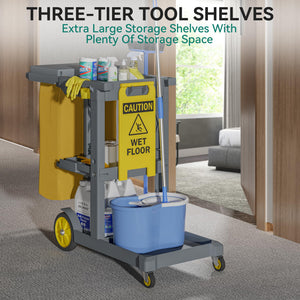 Commercial Hotel Restaurant Cleaning Cart | 3-Shelf | Commercial Janitorial Cart | Housekeeping Cart