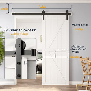 Sliding Barn Door Hardware Kit | 1.8M Heavy Duty | Damper Track Rail Roller System