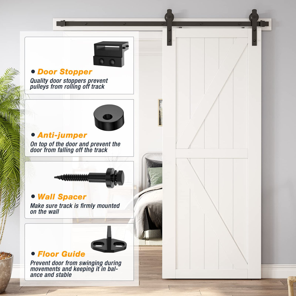 Sliding Barn Door Hardware Kit | 2M Heavy Duty | Damper Track Rail Roller System