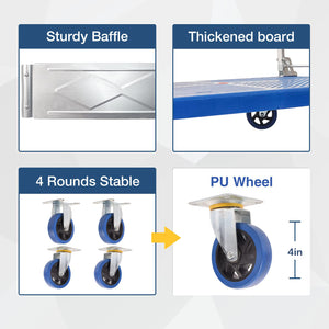 150kg Foldable Warehouse Platform Trolley | Truck Dolly | Swivel Wheels | Moving Cart | Flatbed