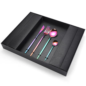 16-Piece Stainless Steel Rainbow Cutlery Set | Knife, Fork, Spoon | Flatware Set