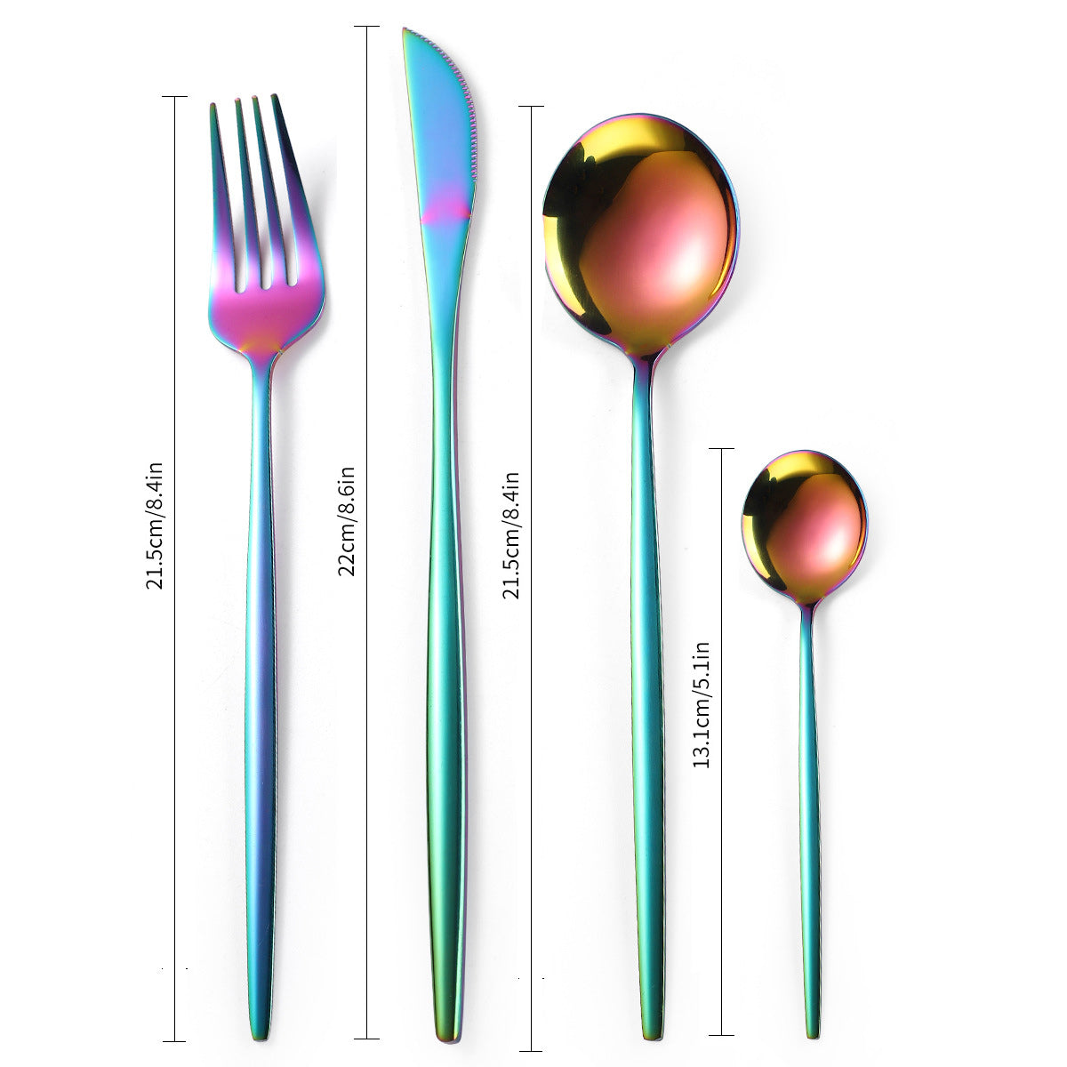 16-Piece Stainless Steel Rainbow Cutlery Set | Knife, Fork, Spoon | Flatware Set