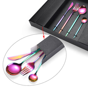 16-Piece Stainless Steel Rainbow Cutlery Set | Knife, Fork, Spoon | Flatware Set