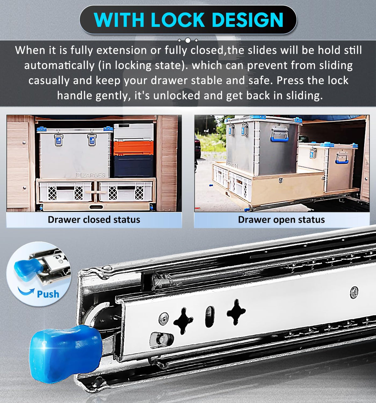 40in Pair 1000 - 2000mm | 150KG Capacity | Heavy Duty Trailer Drawer Slides Rails Runners Locking