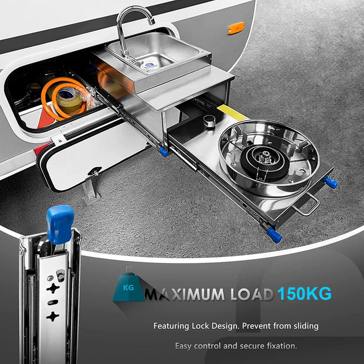 40in Pair 1000 - 2000mm | 150KG Capacity | Heavy Duty Trailer Drawer Slides Rails Runners Locking