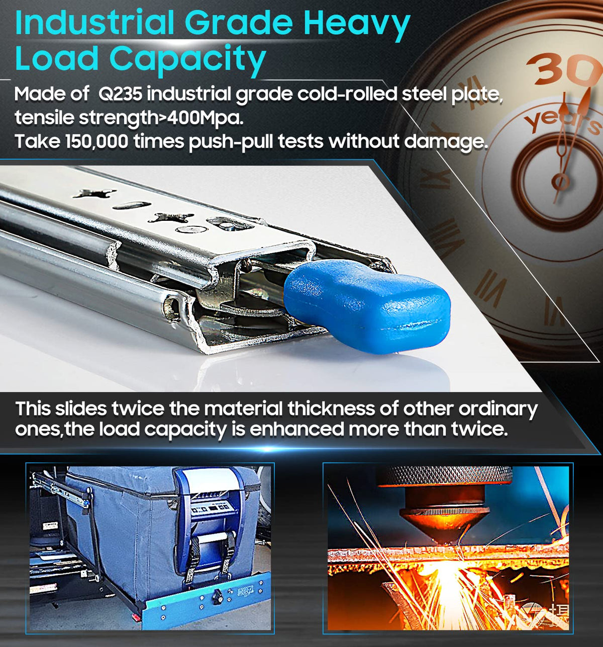 56in Pair 1000 - 2000mm | 150KG Capacity | Heavy Duty Trailer Drawer Slides Rails Runners Locking