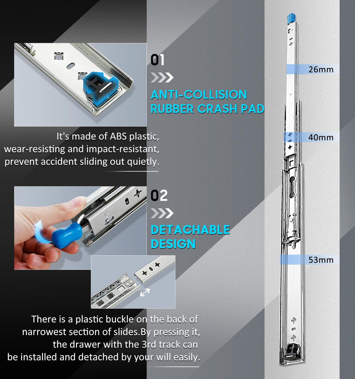56in Pair 1000 - 2000mm | 150KG Capacity | Heavy Duty Trailer Drawer Slides Rails Runners Locking