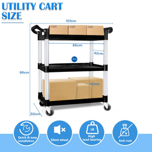3-Tier Large Service Food Cart | Restaurant Trolley | Utility Cart | Kitchen Catering Shelf Storage
