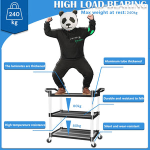 3-Tier Large Service Food Cart | Restaurant Trolley | Utility Cart | Kitchen Catering Shelf Storage