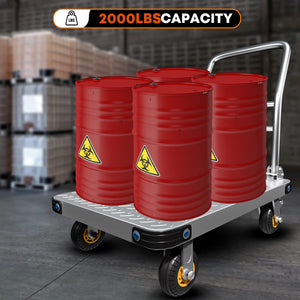 Heavy Duty Foldable Platform Truck | 1000KG Capacity | Steel Flatbed Push Cart with Brake