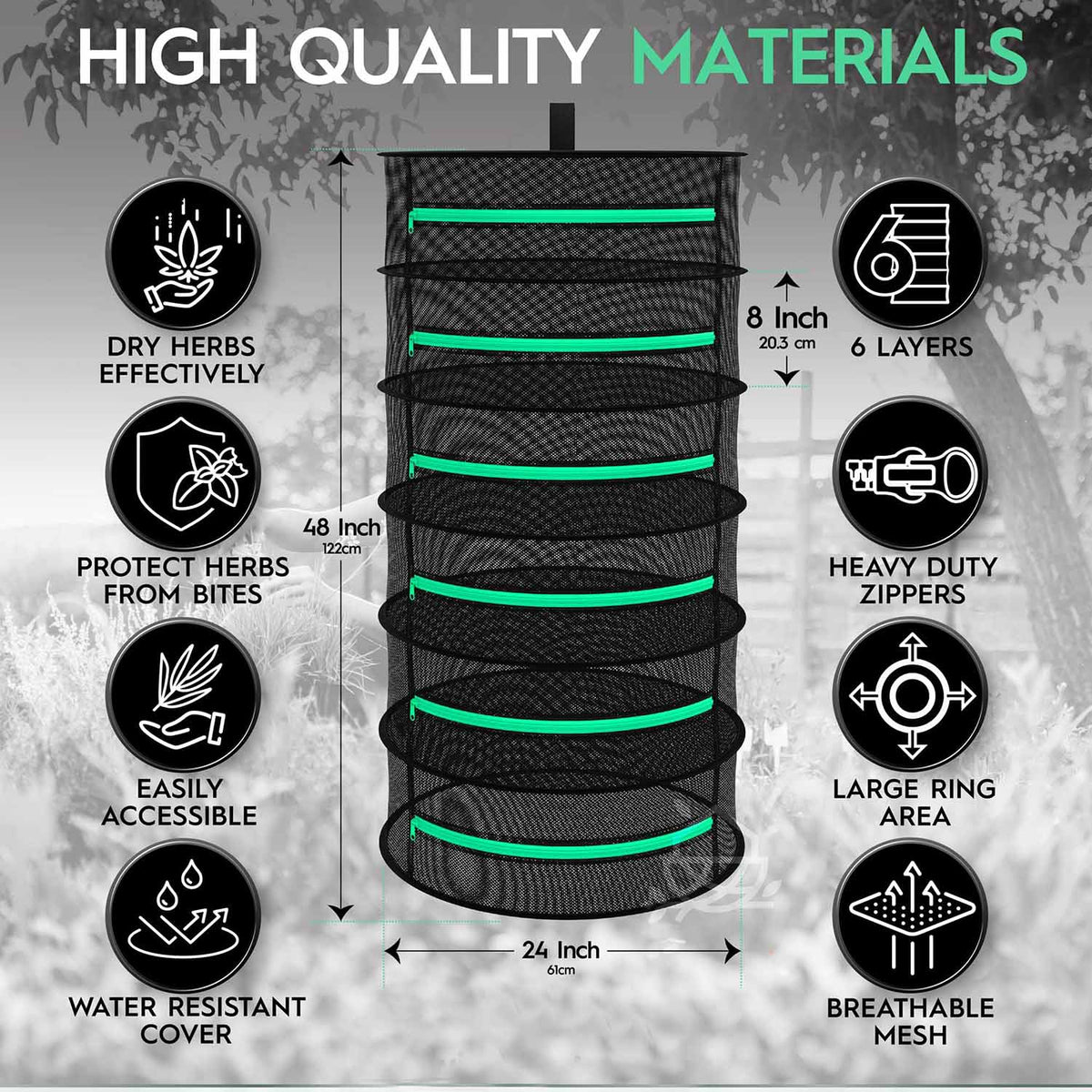 6-Layer | 120cm Foldable Herb Vegetable Fruit Drying Dehydrating Rack | Mesh Hanging Dryer