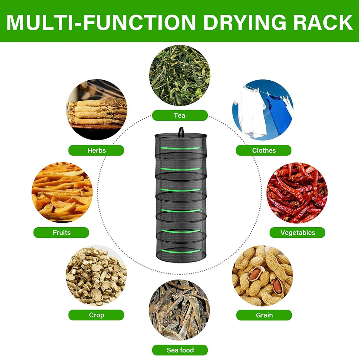 6-Layer | 120cm Foldable Herb Vegetable Fruit Drying Dehydrating Rack | Mesh Hanging Dryer