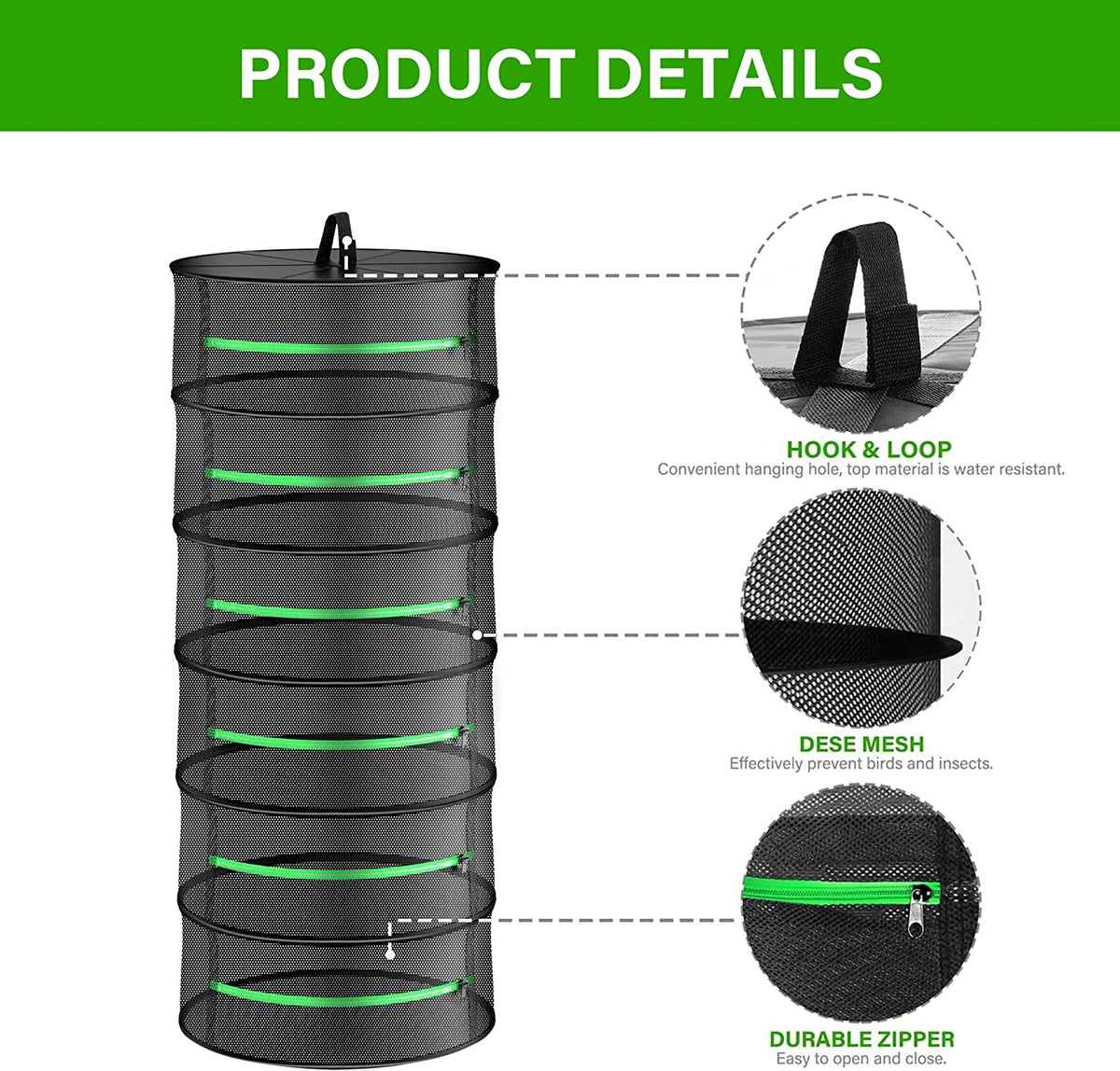 6-Layer | 120cm Foldable Herb Vegetable Fruit Drying Dehydrating Rack | Mesh Hanging Dryer