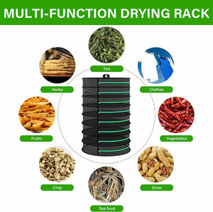 8-Layer | 162cm Foldable Herb Vegetable Fruit Drying Dehydrating Rack | Mesh Hanging Dryer