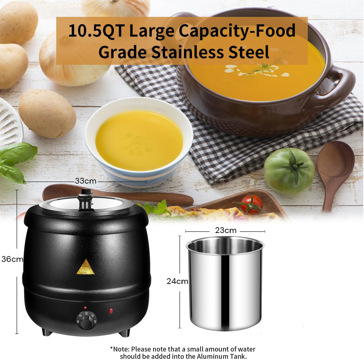 10L Restaurant Electric Buffet Food Warmer | Commercial Food Warmer | Soup Warmer | Black