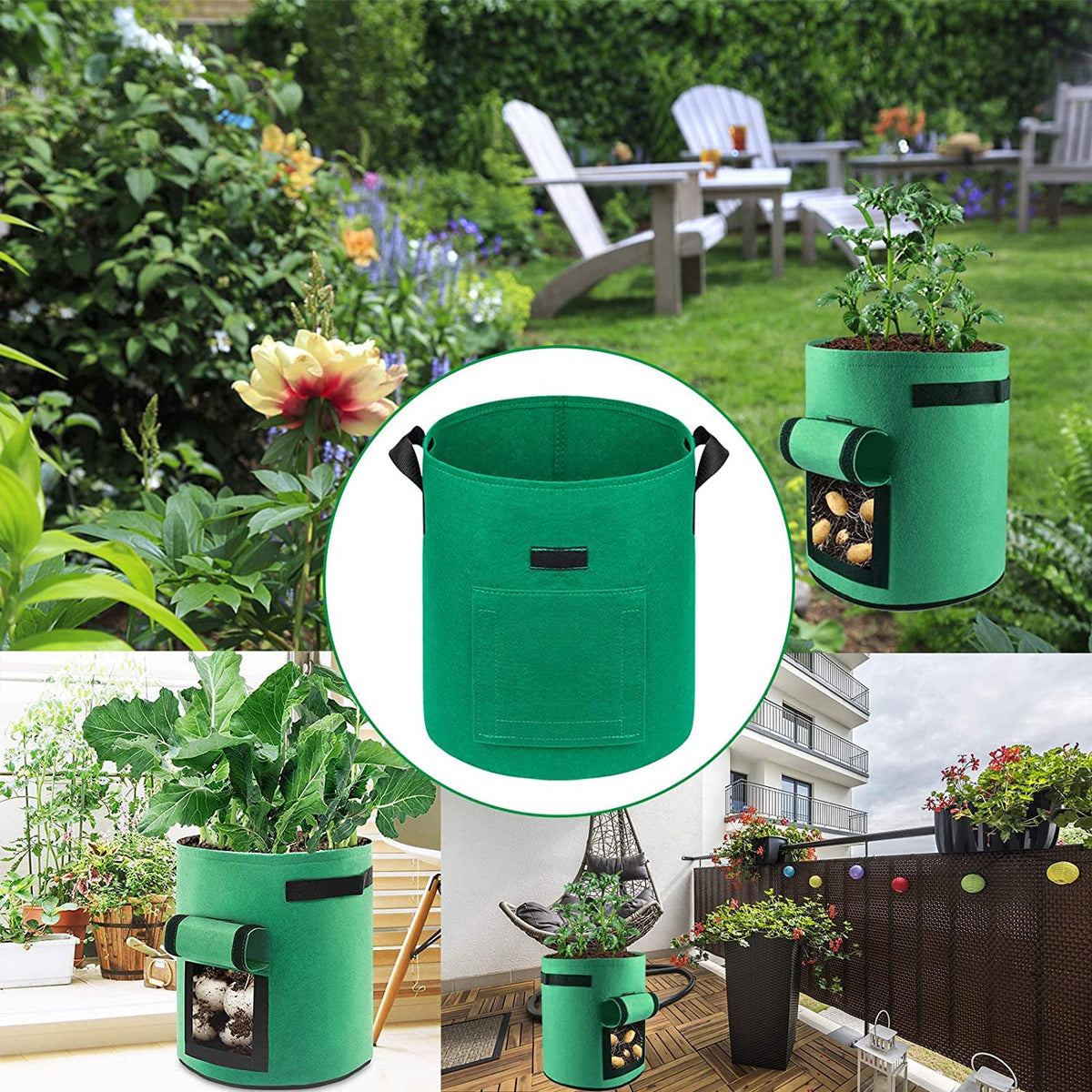 5-Pack | 10 Gallons Plant Grow Bag | Potato Container Pots with Handles | Garden Planter