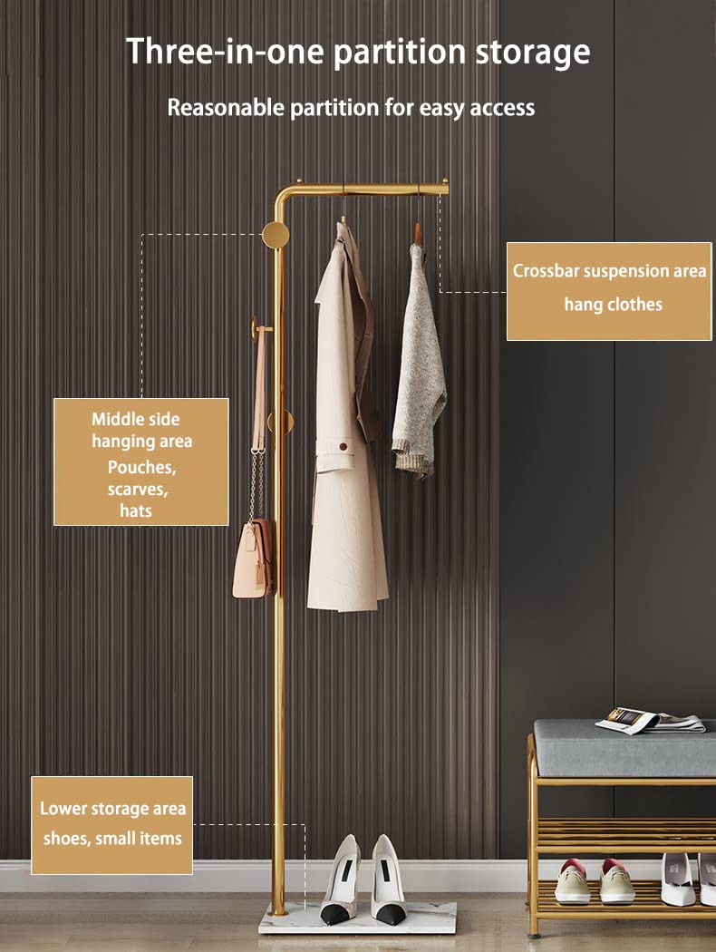 Metal Coat Rack | Marble Base | Hooks | Clothes, Coats, Bag Tree Hat Display | Organizer
