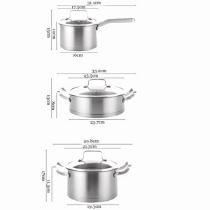 6-Piece Kitchen Cookware Set | 430 Stainless Steel Pots and Pans | Milk Stock Pot Set