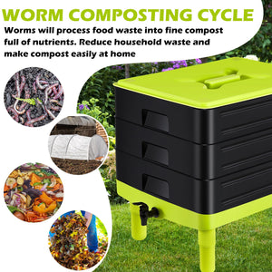 Worm Farm Composter Bin | 60L | 3 Tray System | Worm Tea Composting Setup