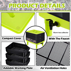 Worm Farm Composter Bin | 60L | 3 Tray System | Worm Tea Composting Setup