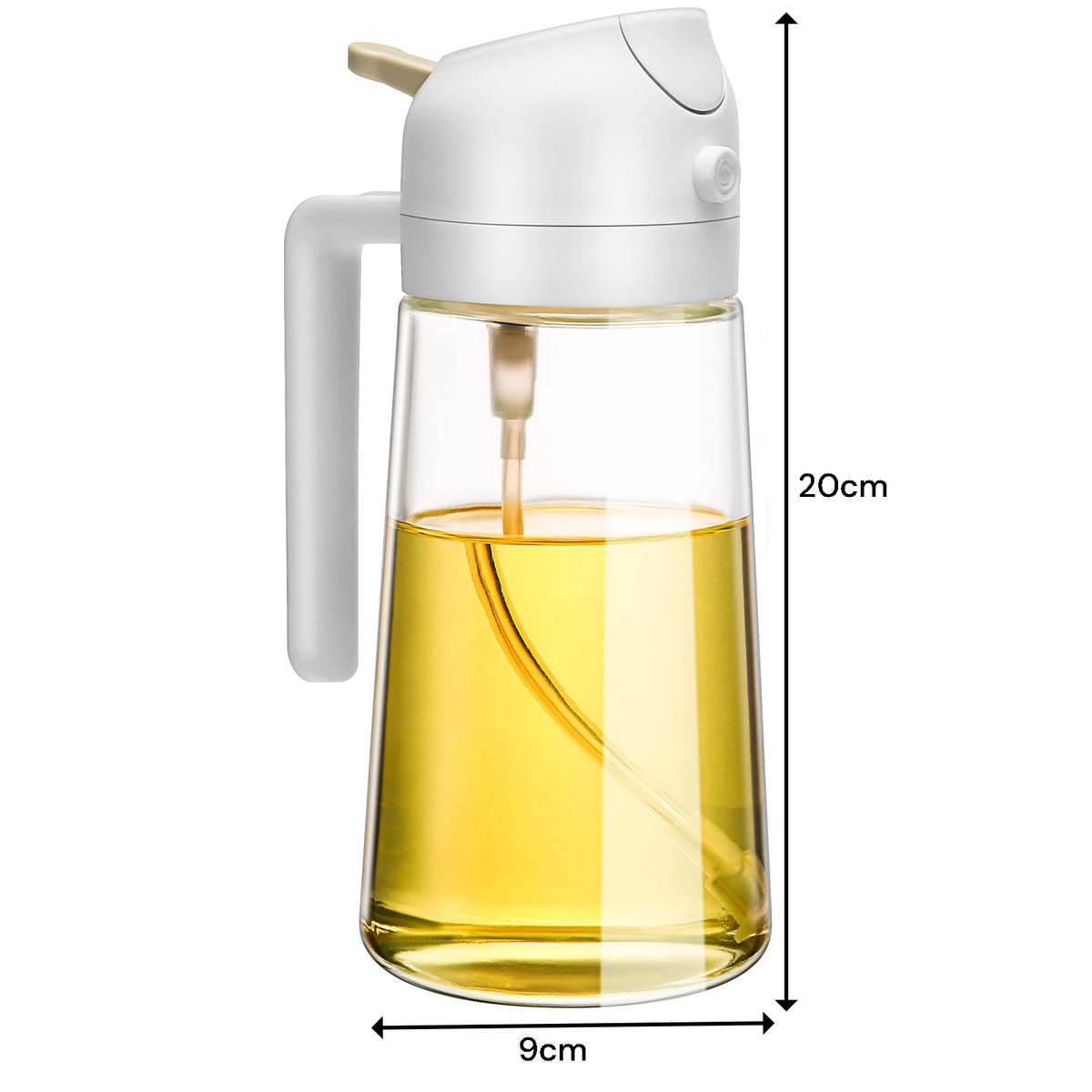 600ml 2-in-1 Glass Oil Sprayer Dispenser | Kitchen Spray | Cooking, Baking & BBQ Use | White