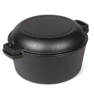 Cast Iron Dutch Oven & Skillet Set | 2-in-1 | 26cm | Pre-Seasoned | Lid Converts to Fry Pan