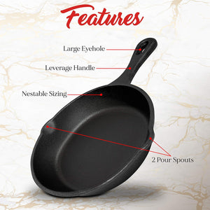 8inch | 21cm Cast Iron Skillet Cookware | Chef Quality | Pre-Seasoned Pan