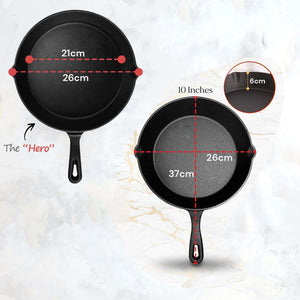 10inch | 26cm Cast Iron Skillet Cookware | Chef Quality | Pre-Seasoned Pan