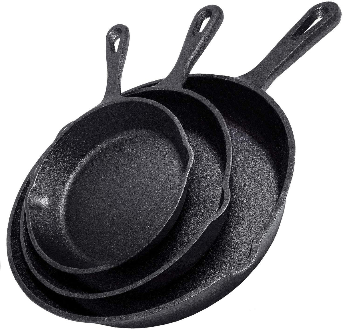 Cast Iron Skillet Cookware | 3-Piece Set | Chef Quality | Pre-Seasoned Pan | 10" | 8" | 6" Pans