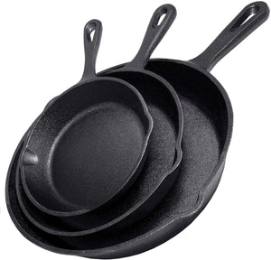 Cast Iron Skillet Cookware | 3-Piece Set | Chef Quality | Pre-Seasoned Pan | 10" | 8" | 6" Pans
