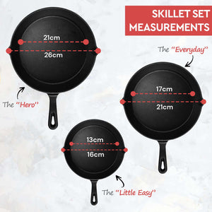 Cast Iron Skillet Cookware | 3-Piece Set | Chef Quality | Pre-Seasoned Pan | 10" | 8" | 6" Pans