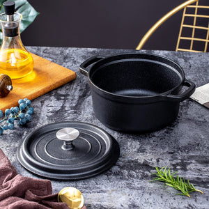 24cm | Pre-seasoned NonStick Cast Iron Dutch Oven | Handles | Lid | Skillet Cookware | Braising Pot | Casserole