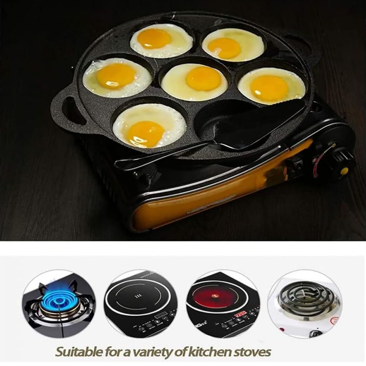 7-Cup Cast Iron Egg Frying Pan | Divided Egg Skillet Pan | Fried Egg Pan Cooker | Pancake Fryer