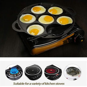 7-Cup Cast Iron Egg Frying Pan | Divided Egg Skillet Pan | Fried Egg Pan Cooker | Pancake Fryer