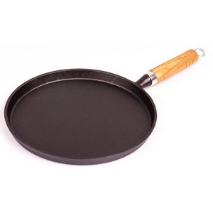 Pre-Seasoned 26cm Cast Iron Fry Pan | Heat-Resistant Wooden Handle | Cookware