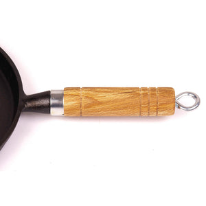 Pre-Seasoned 26cm Cast Iron Fry Pan | Heat-Resistant Wooden Handle | Cookware